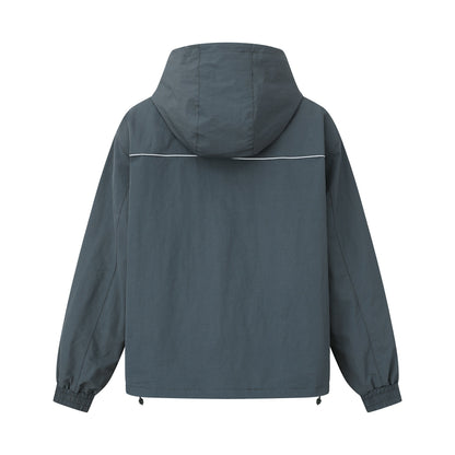 Unisex Lightweight Boxy Hooded Jacket with Two-Way Zipper and Drawstring Hem EVA-US