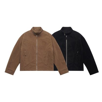 Men's short jacket made of velour suede with high collar and ergonomic seam design EVA-US