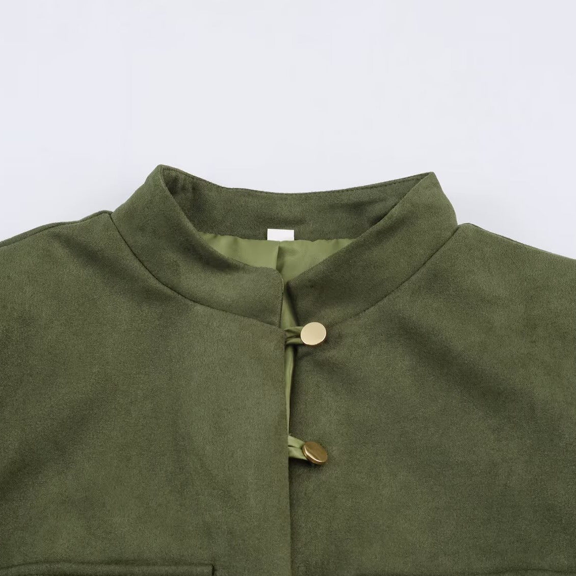 Women's short jacket in Mandarin style made of suede look with patch pockets and decorative buttons EVA-US