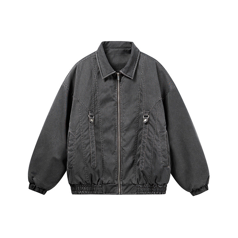 Unisex Oversize Bomber Jacket in Canvas Look with Zipper, Elastic Hem and D-Ring Details EVA-US