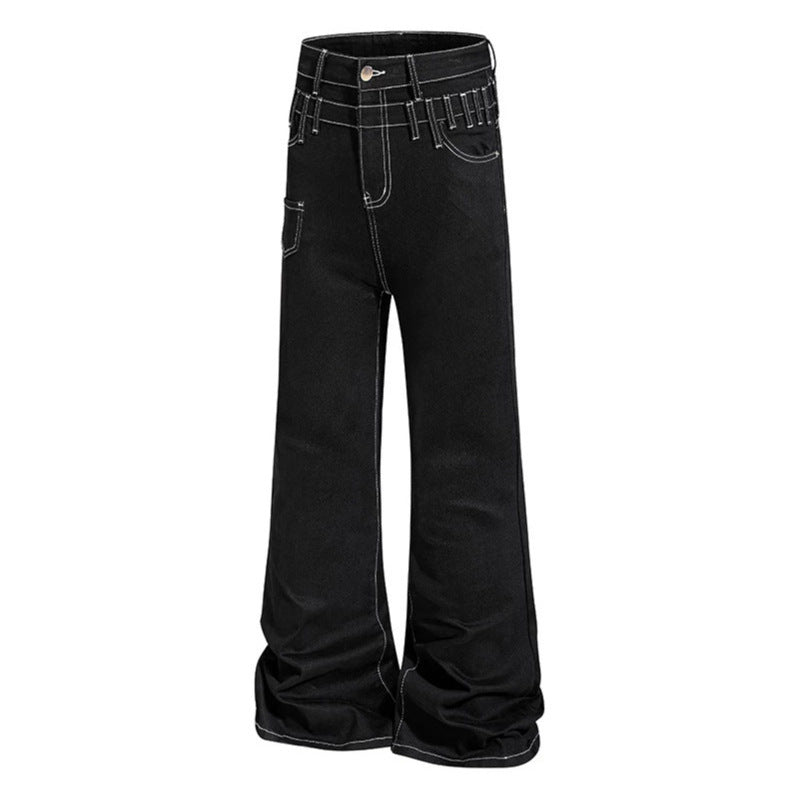 Ladies high-waisted flared jeans with wide leg, utility pocket and contrast stitching EVA-US