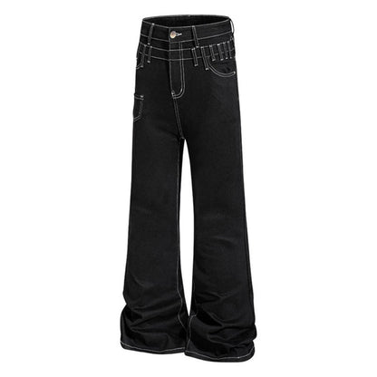 Ladies high-waisted flared jeans with wide leg, utility pocket and contrast stitching EVA-US