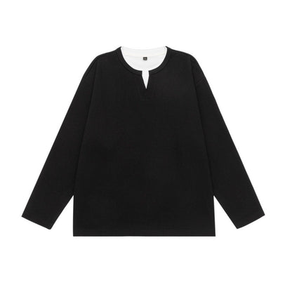 Unisex Oversized Sweatshirt with Notch Neckline and Contrasting Collar Insert EVA-US