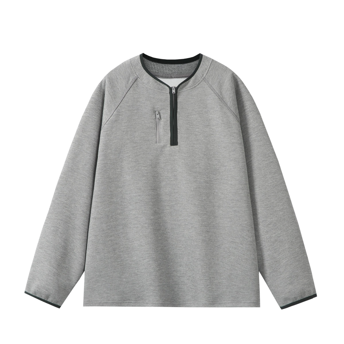 Unisex Relaxed-Fit Waffle Knit Half-Zip with Concealed Chest Pocket and Raglan Sleeves EVA-US