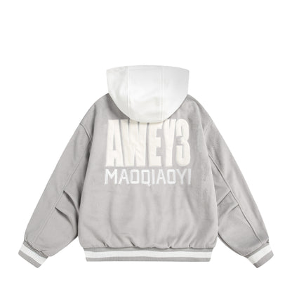 Unisex Oversize Fleece-Bomber Jacket with Contrast Hood EVA-US