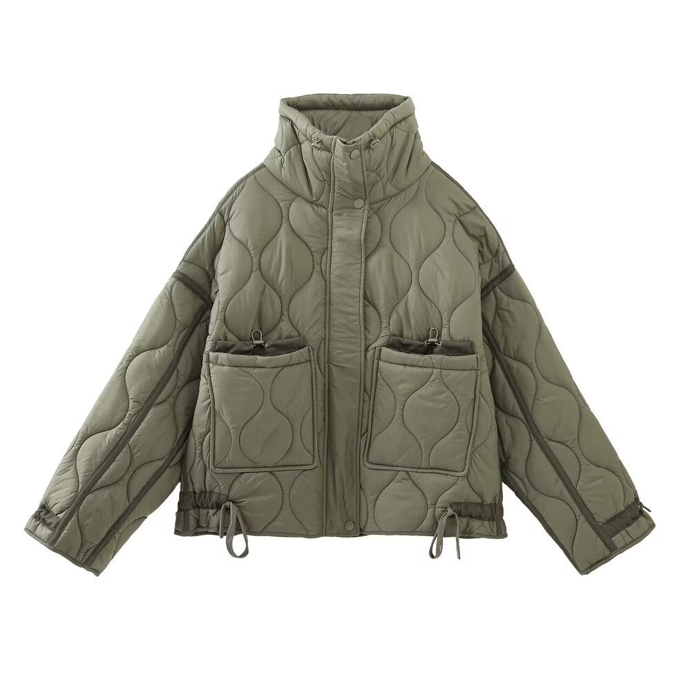 Women's quilted jacket with standing collar oversized short jacket with drawstring EVA-US
