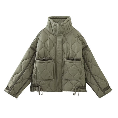 Women's quilted jacket with standing collar oversized short jacket with drawstring EVA-US