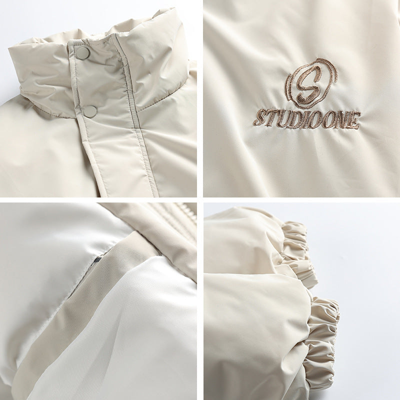 Unisex Boxy padded short jacket with stand-up collar and concealed button placket EVA-US