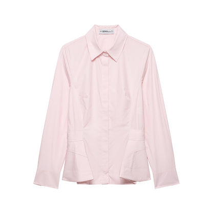 Women's Tailored Blouse Jacket with Peplum and Concealed Button Placket EVA-US