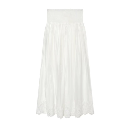 Ladies Romantic Blouse with Smocking Collar, Bell Sleeves and Lace Trim