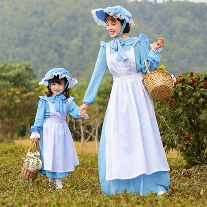 Women's Vintage Farmer Dress with Romantic Ruffles and Matching Hat EVA-US