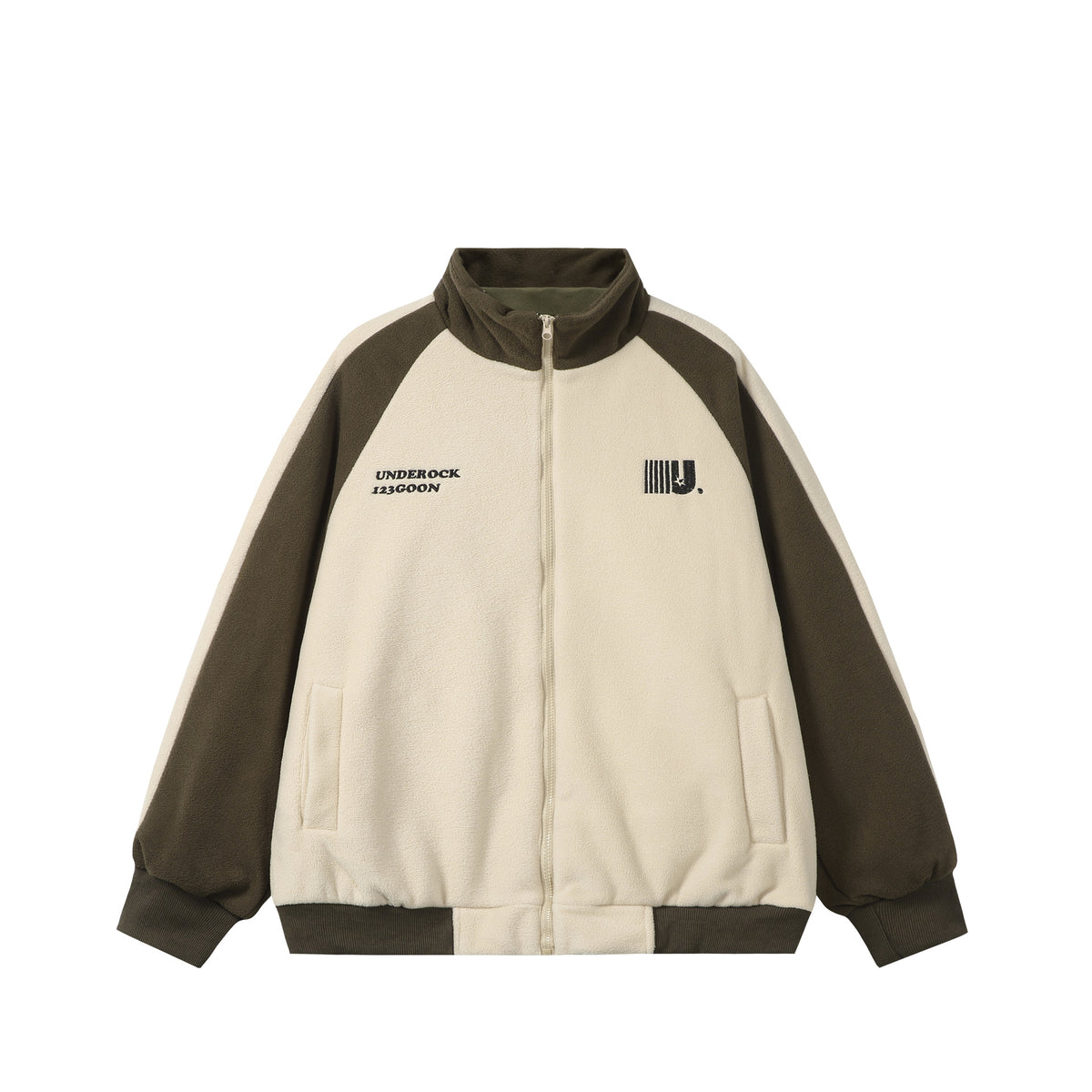 Unisex Boxy Fleece Jacket with Front Zipper, Stand Collar and Flap Pockets EVA-US