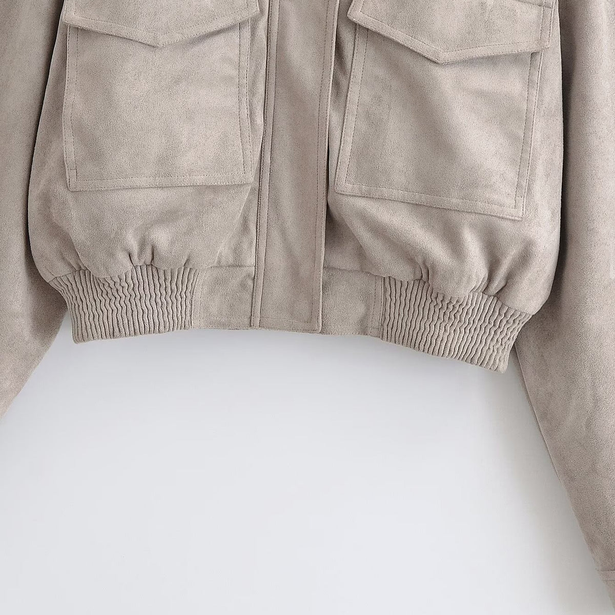 Ladies short blouson in field style made of suede-like material with stand-up collar, shoulder straps and wide ribbed waistband EVA-US