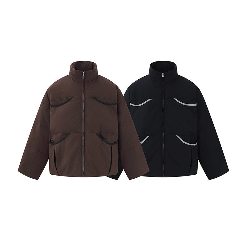 Men's short-cut quilted winter bomber jacket with stand-up collar and contrast-trimmed pockets EVA-US