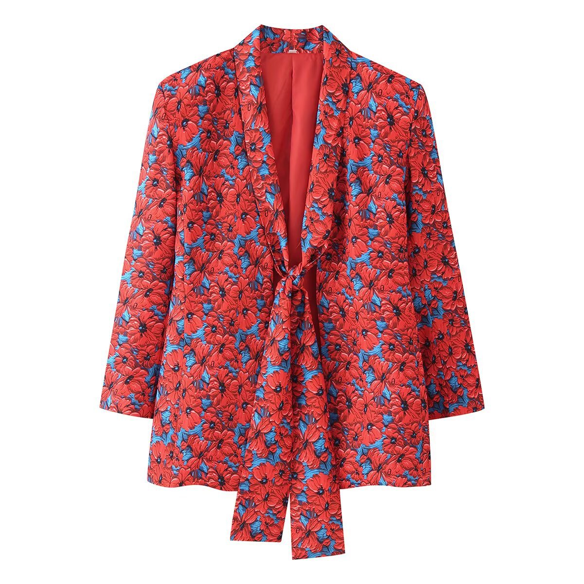 Women's Two-Piece Blazer and Flared Pants Set with Knot Detail EVA-US