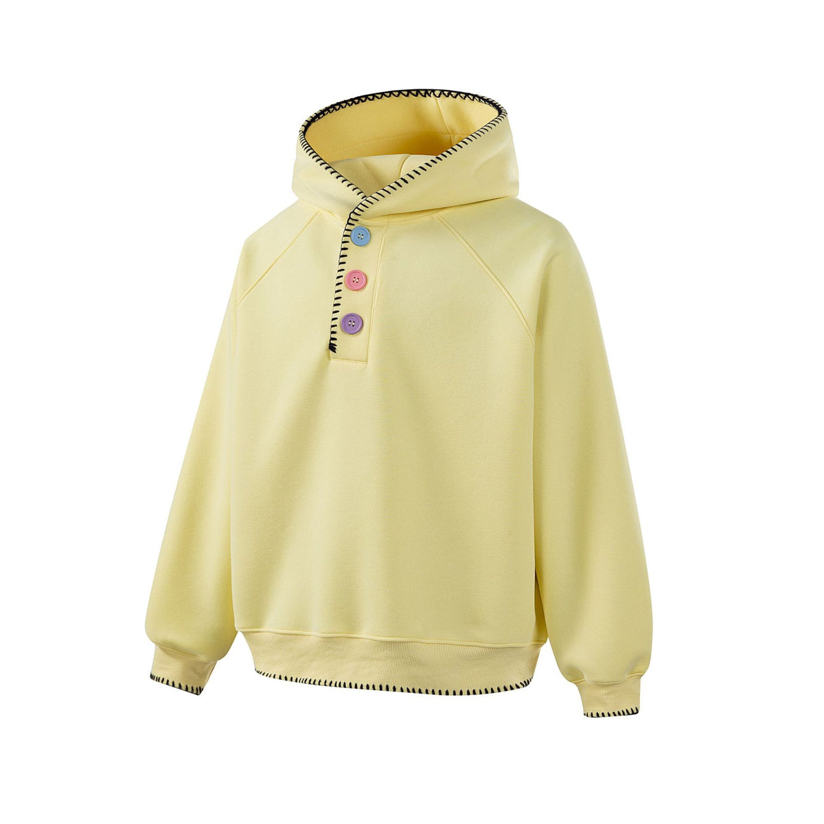Women's hoodie with half-button placket, decorative saddle seam, and oversized cut EVA-US