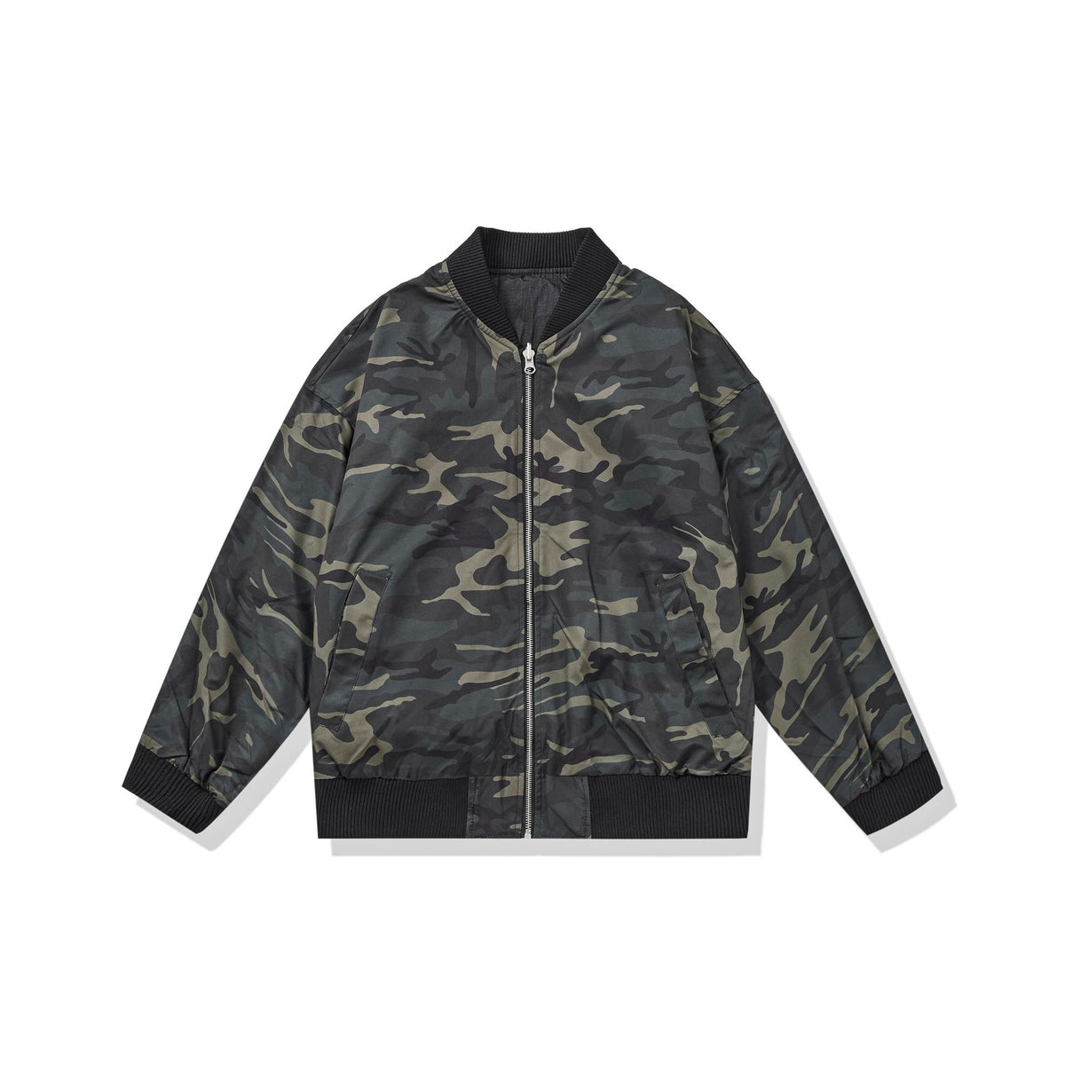 Unisex Lightweight Boxy Bomber Jacket made of Nylon with Ribbed Collar and Flap Pockets EVA-US
