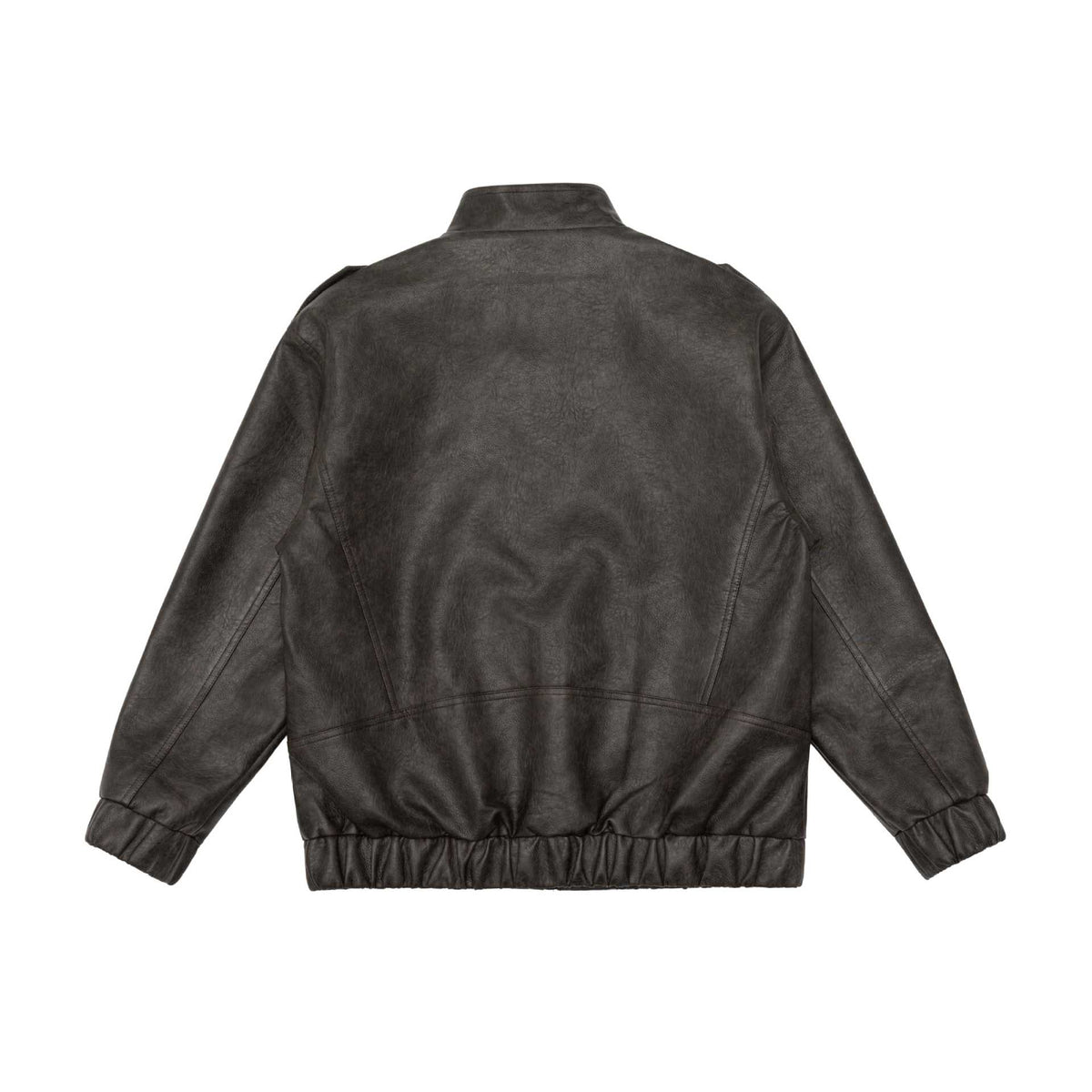 Men's leather bomber jacket with funnel collar and shoulder epaulettes EVA-US