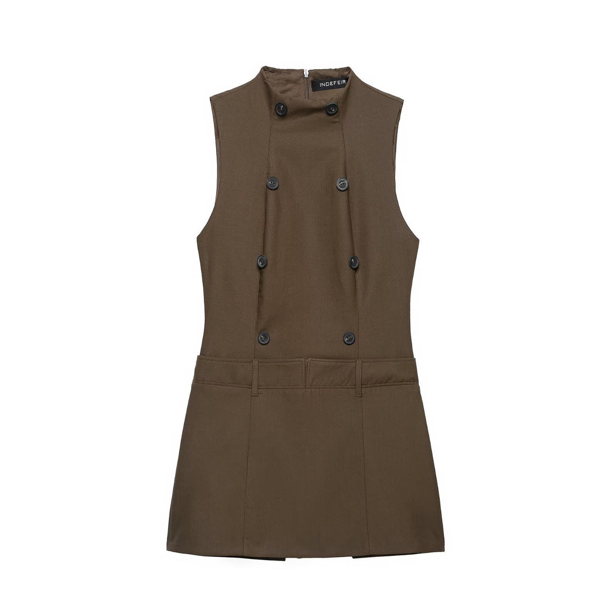 Women’s Sleeveless Pinafore Dress with Double-Breasted Button Placket and Tailored Fit EVA-US