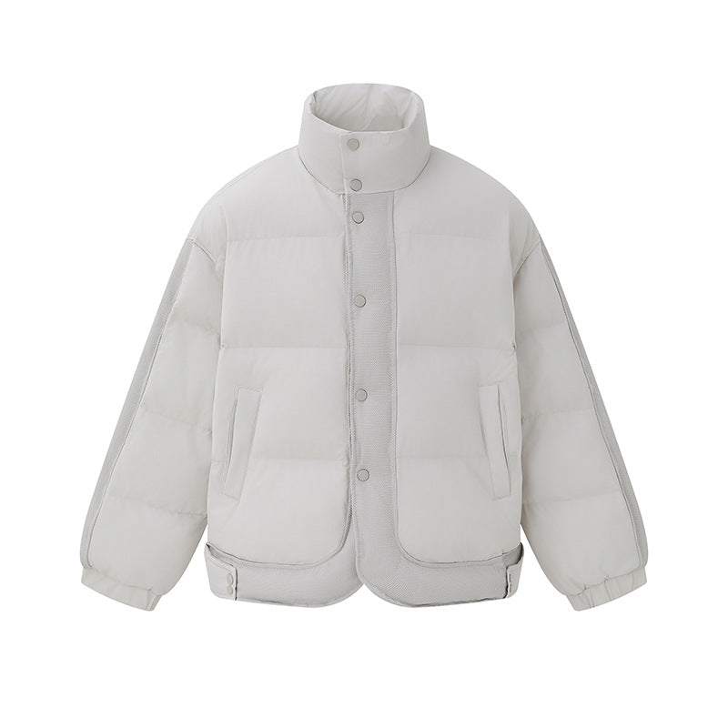 Unisex Short Cut Boxy Quilted Jacket with High Stand-Up Collar and Snap Button Placket EVA-US