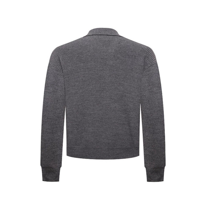 Men's Double-Breasted Knit Cardigan with Shirt Collar and Ribbed Cuffs EVA-US