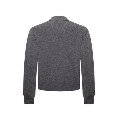 Men's Double-Breasted Knit Cardigan with Shirt Collar and Ribbed Cuffs EVA-US