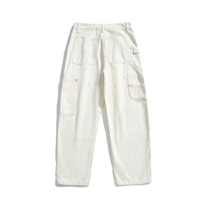 Women's carpenter pants made of linen-cotton blend with pinstripes and hammer loop EVA-US
