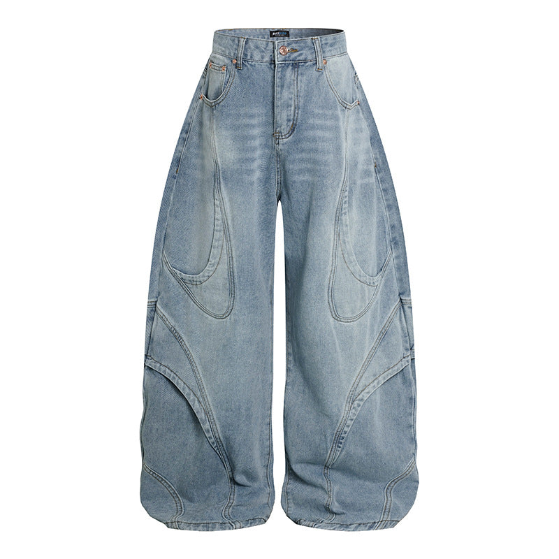 Women's Wide High-Waisted Balloon Jeans with Distinctive Panel Seams EVA-US
