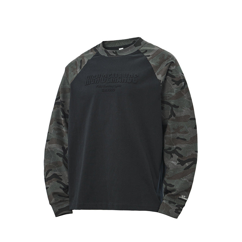 Unisex Oversized Sweatshirt with Camouflage Raglan Sleeves and Embossed Front Logo EVA-US