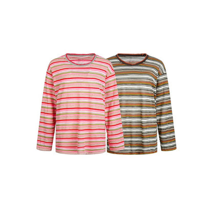 Women's Striped Fine Knit Long Sleeve Shirt in Relaxed Fit with Round Neck EVA-US