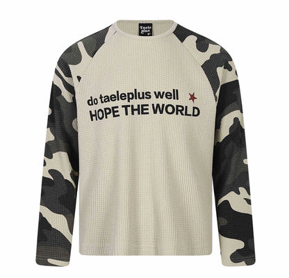 Unisex Waffle Knit Long Sleeve Shirt with Raglan Sleeves and Camouflage Details EVA-US