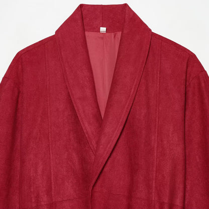 Women Cropped Jacket in Kimono Style made of Velvet Look with Shawl Collar and Tie Belt EVA-US