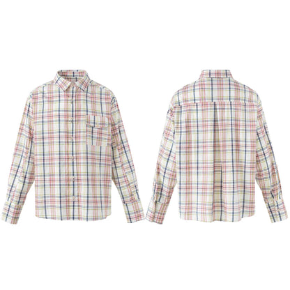 Women's Lightweight Checkered Shirt in Oversized Fit made of Linen-Cotton Blend with Chest Pocket EVA-US