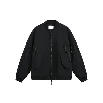Unisex Boxy-Utility-Bomber Jacket with Multiple Pockets and Two-Way Zipper EVA-US