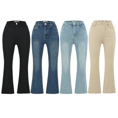 Women's Highwaist Flared Trousers made of Stretch Denim with five pockets and raw hem EVA-US