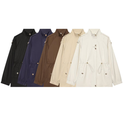 Women's lightweight parka with stand-up collar, drawstring waist, and shoulder patches EVA-US