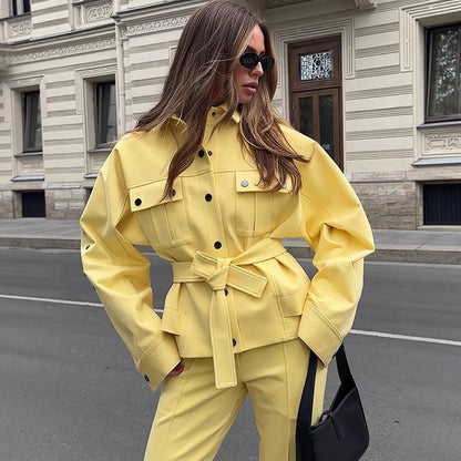 Women's utility blazer with tie belt and high-waisted pants EVA-US
