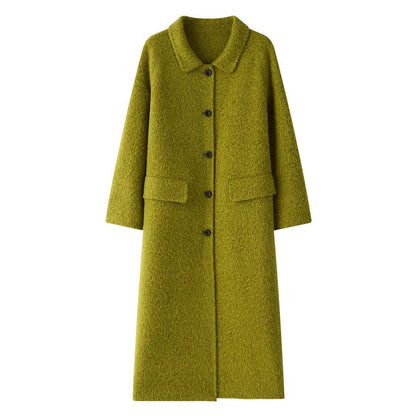 Women's Wide Cut Wool Blend Coat with Boucle Texture and Patch Pockets EVA-US