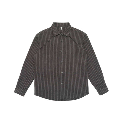 Women Oversized Shirt Jacket with distinctive shoulder yoke and pinstripes EVA-US