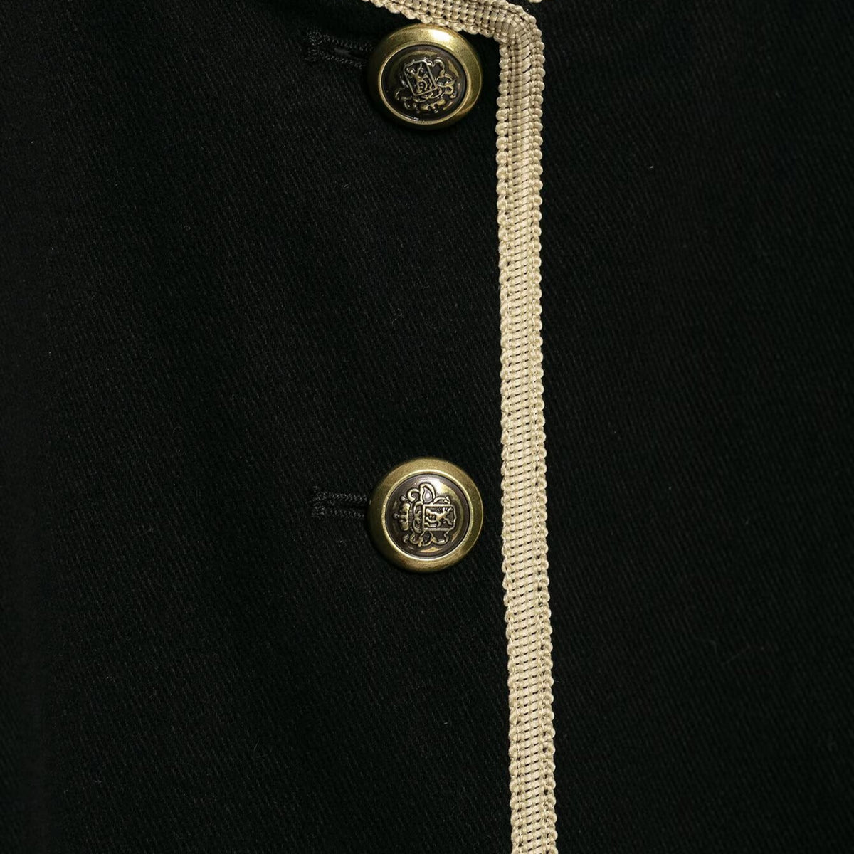 Women Cropped Short Blazer with Stand Collar, Decorative Piping and Medallion Buttons EVA-US