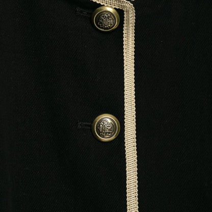Women Cropped Short Blazer with Stand Collar, Decorative Piping and Medallion Buttons EVA-US