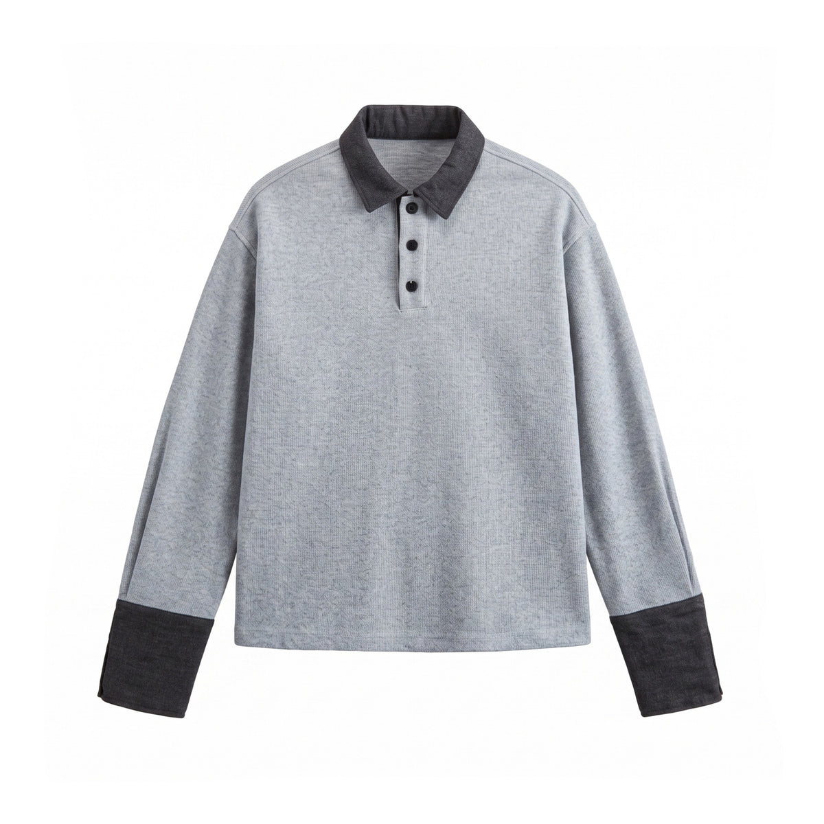 Unisex Boxy Polo Sweatshirt with Contrast Collar and Extended Cuff Sleeves EVA-US