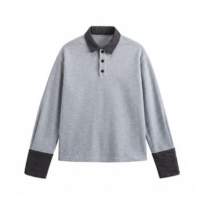 Unisex Boxy Polo Sweatshirt with Contrast Collar and Extended Cuff Sleeves EVA-US