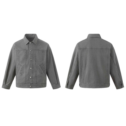 Men's Boxy Canvas Blouson in Workwear Look with Shirt Collar and Quilted Pocket Area EVA-US