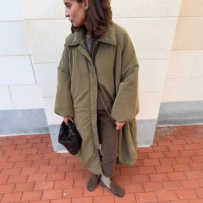 Women's Oversize Quilted Coat with Balloon Hem and Raglan Sleeves EVA-US