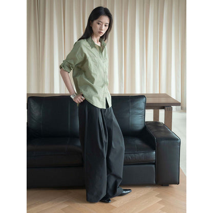Women's Oversized Shirt Blouse with Rolled-Up Sleeves and Chest Pockets EVA-US