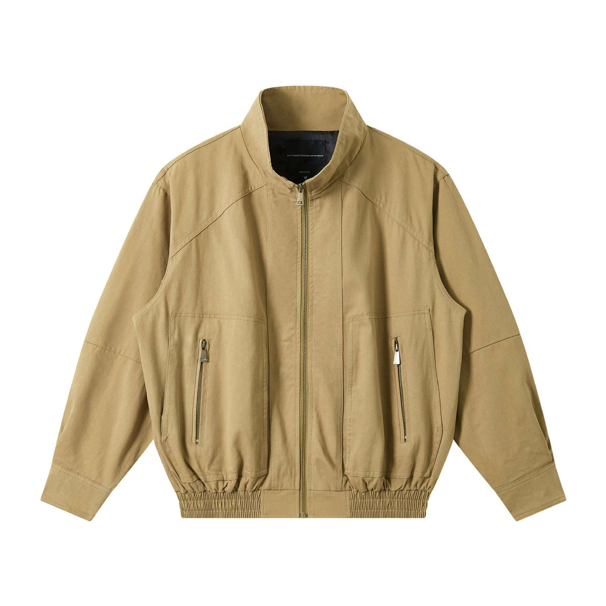 Men's Lightweight Canvas Field Jacket with Stand-Up Collar, Concealed Zipper and Elastic Hem EVA-US