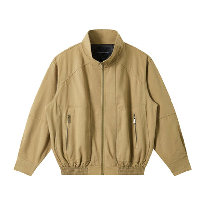 Men's Lightweight Canvas Field Jacket with Stand-Up Collar, Concealed Zipper and Elastic Hem EVA-US