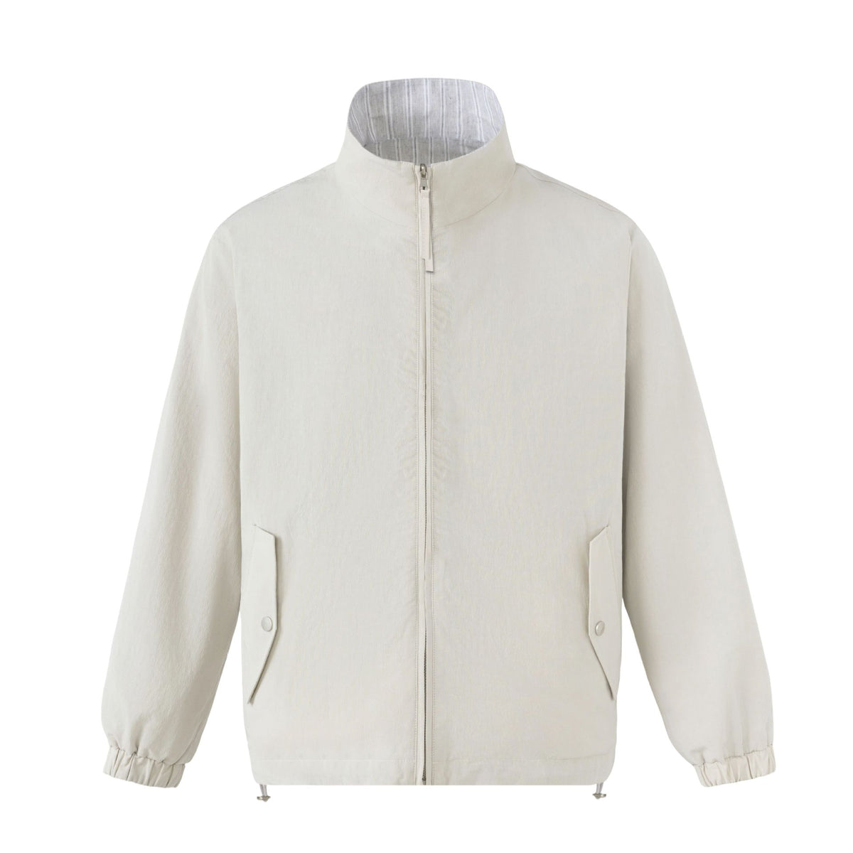 Unisex Short Cut Structured Boxy Blouson Jacket with High Stand Collar and Snap Flap Pockets EVA-US