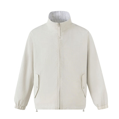Unisex Short Cut Structured Boxy Blouson Jacket with High Stand Collar and Snap Flap Pockets EVA-US